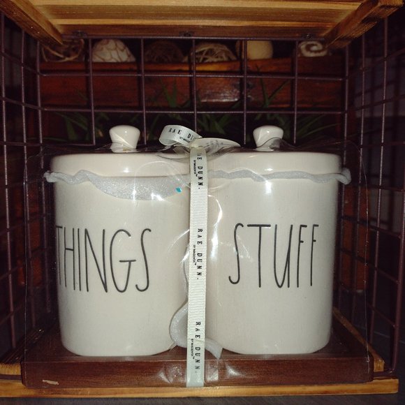 Rae Dunn Set of Things and Stuff canisters and tray. - Picture 1 of 3